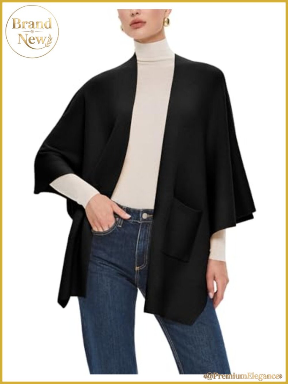 Open Front Knit Shawl Wrap with Pockets Fall Winter